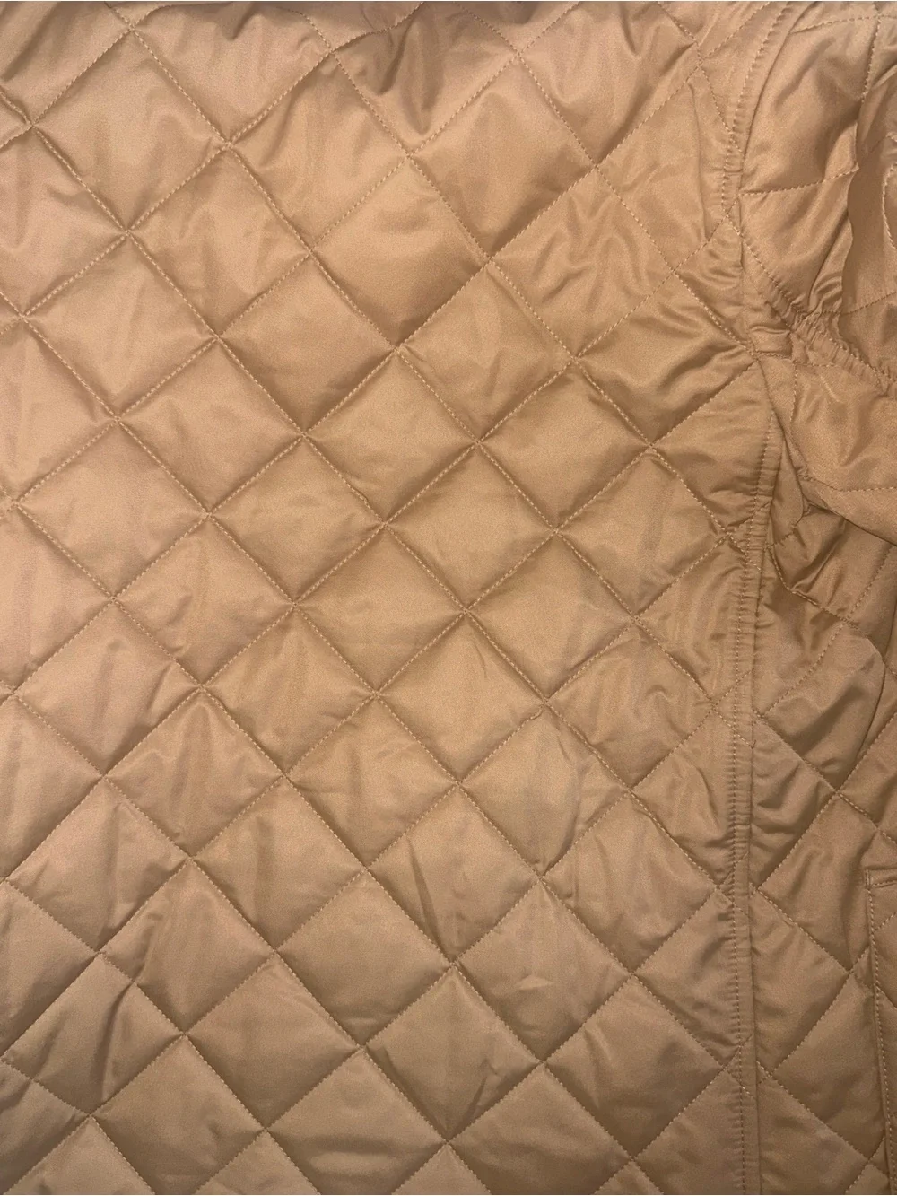 Burberry Tan Quilted Puffer Jacket with Red Corduroy Collar